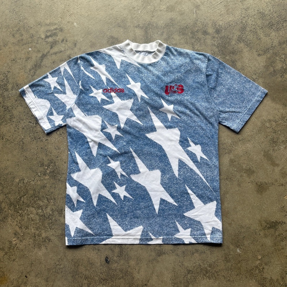 Vtg Adidas USA Soccer T-Shirt Mens XL World Cup 1994 90s All Over Print Stars